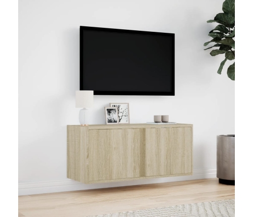 Mueble de TV de pared con luces LED roble Sonoma 80x31x35 cm