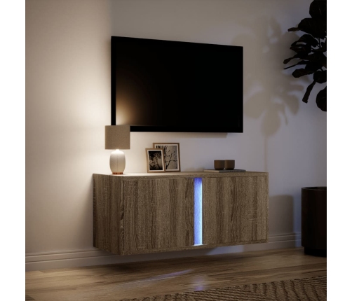 Mueble de TV de pared con luces LED roble Sonoma 80x31x35 cm