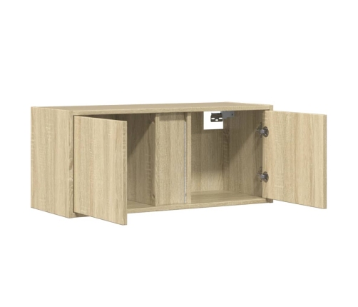 Mueble de TV de pared con luces LED roble Sonoma 80x31x35 cm