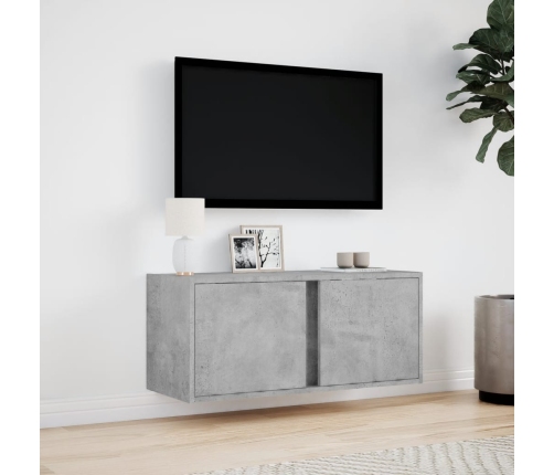 Mueble de TV de pared con luces LED gris hormigón 80x31x35 cm