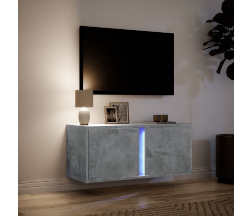 Mueble de TV de pared con luces LED gris hormigón 80x31x35 cm