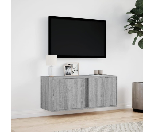 Mueble de TV de pared con luces LED gris Sonoma 80x31x35 cm