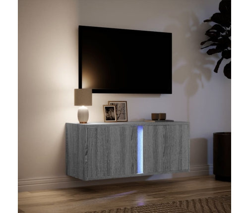 Mueble de TV de pared con luces LED gris Sonoma 80x31x35 cm