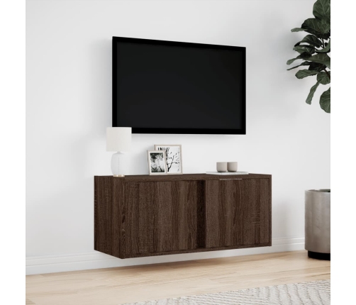 Mueble de TV de pared con luces LED roble marrón 80x31x35 cm