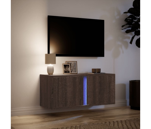 Mueble de TV de pared con luces LED roble marrón 80x31x35 cm