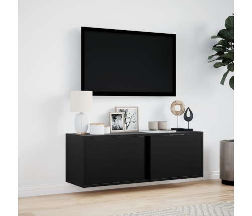 Mueble de TV de pared con luces LED negro 100x31x35 cm