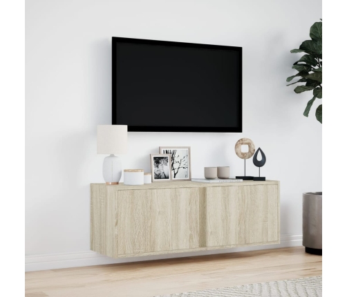 Mueble de TV de pared con luces LED roble Sonoma 100x31x35 cm