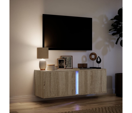 Mueble de TV de pared con luces LED roble Sonoma 100x31x35 cm