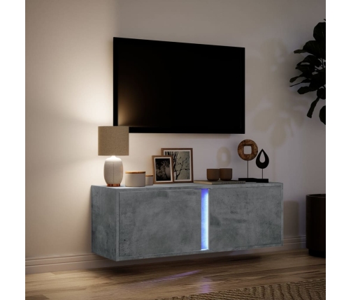 Mueble de TV de pared con luces LED gris hormigón 100x31x35 cm