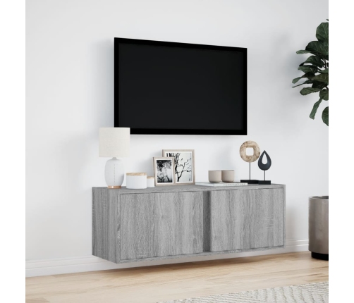 Mueble de TV de pared con luces LED gris Sonoma 100x31x35 cm