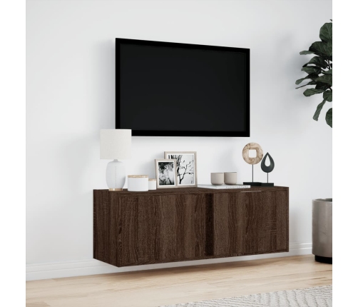 Mueble de TV de pared con luces LED marrón roble 100x31x35 cm