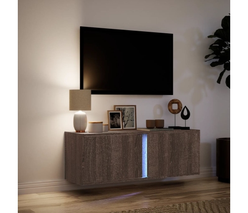 Mueble de TV de pared con luces LED marrón roble 100x31x35 cm