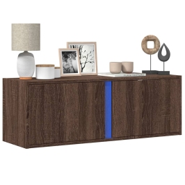 Mueble de TV de pared con luces LED marrón roble 100x31x35 cm