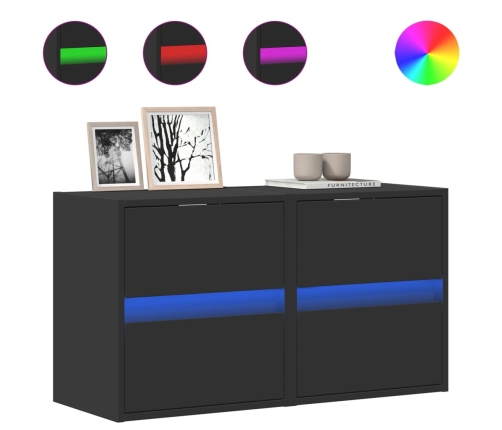 Muebles de TV de pared con luces LED 2 uds negro 41x31x45 cm