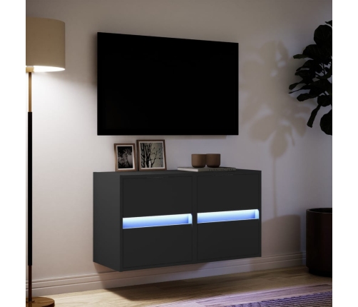 Muebles de TV de pared con luces LED 2 uds negro 41x31x45 cm