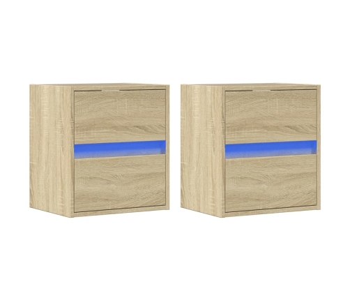 Muebles de TV de pared luces LED 2 uds roble Sonoma 41x31x45 cm