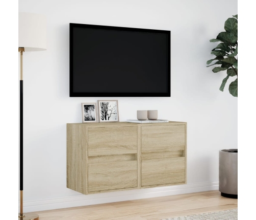 Muebles de TV de pared luces LED 2 uds roble Sonoma 41x31x45 cm