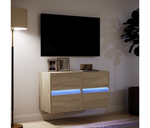 Muebles de TV de pared luces LED 2 uds roble Sonoma 41x31x45 cm