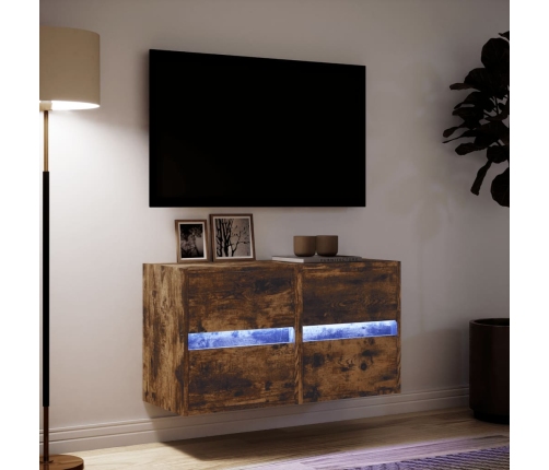 Muebles TV de pared luces LED 2 uds roble ahumado 41x31x45 cm