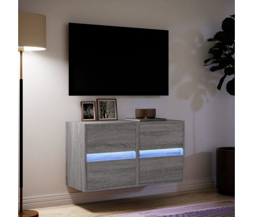 Muebles TV de pared luces LED 2 uds gris Sonoma 41x31x45 cm