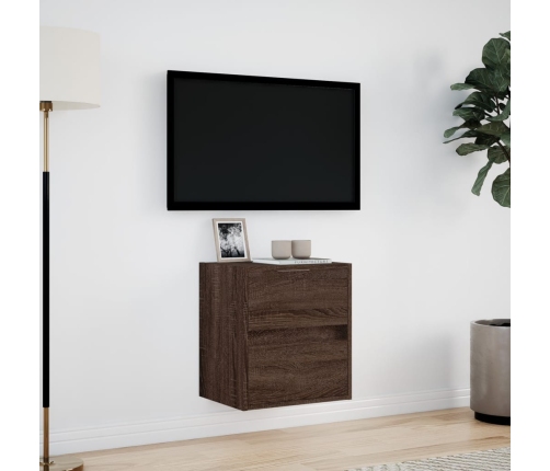 Mueble de TV de pared con luces LED marrón roble 41x31x45 cm