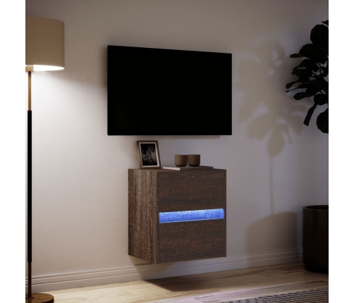 Mueble de TV de pared con luces LED marrón roble 41x31x45 cm