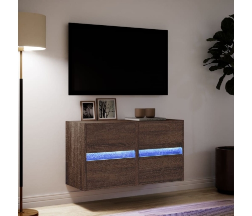 Muebles TV de pared luces LED 2 uds marrón roble 41x31x45 cm