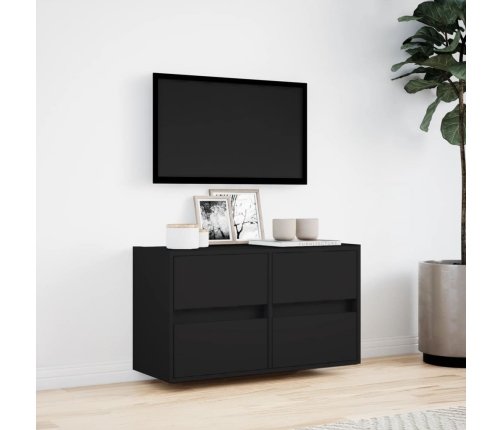 Mueble de TV de pared con luces LED negro 80x31x45 cm