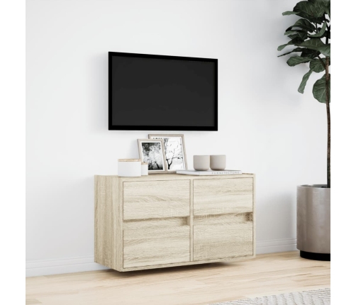 Mueble de TV de pared con luces LED roble Sonoma 80x31x45 cm