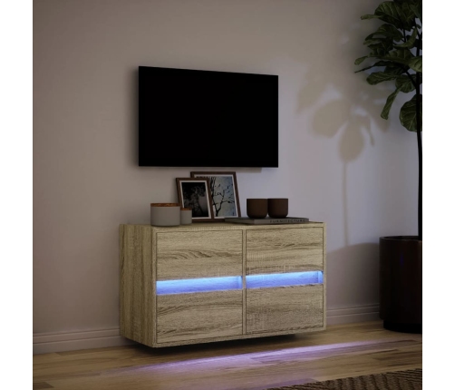 Mueble de TV de pared con luces LED roble Sonoma 80x31x45 cm