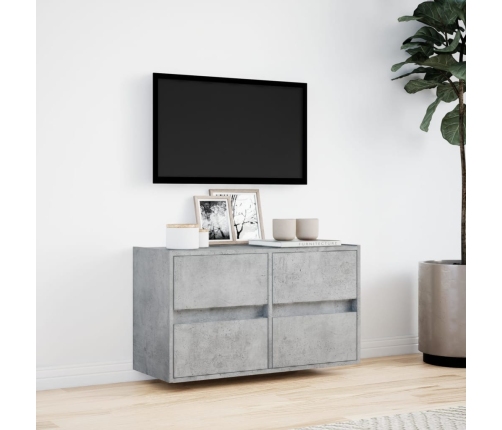 Mueble de TV de pared con luces LED gris hormigón 80x31x45 cm