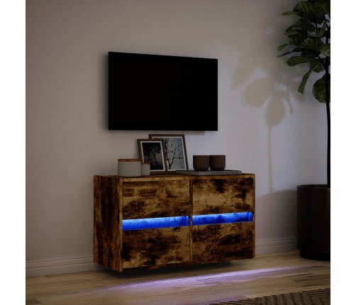 Mueble de TV de pared con luces LED roble ahumado 80x31x45 cm