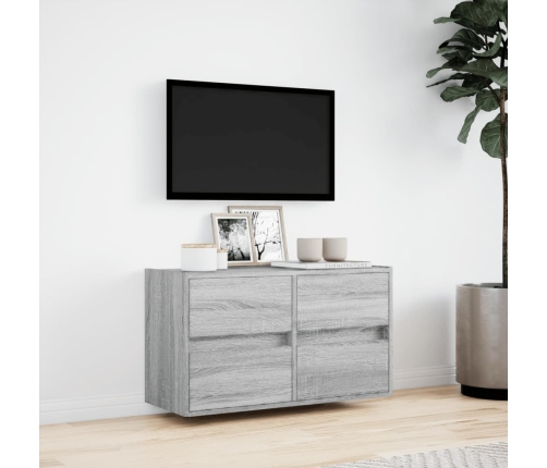 Mueble de TV de pared con luces LED gris Sonoma 80x31x45 cm