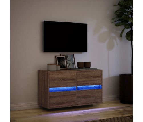 Mueble de TV de pared con luces LED marrón roble 80x31x45 cm