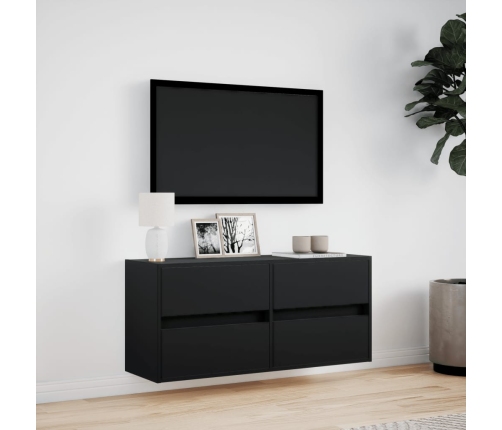 Mueble de TV de pared con luces LED negro 100x31x45 cm