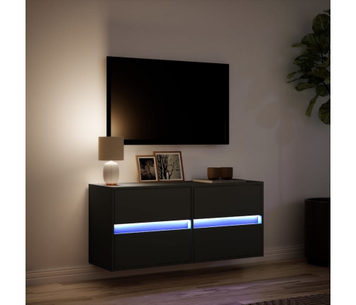 Mueble de TV de pared con luces LED negro 100x31x45 cm