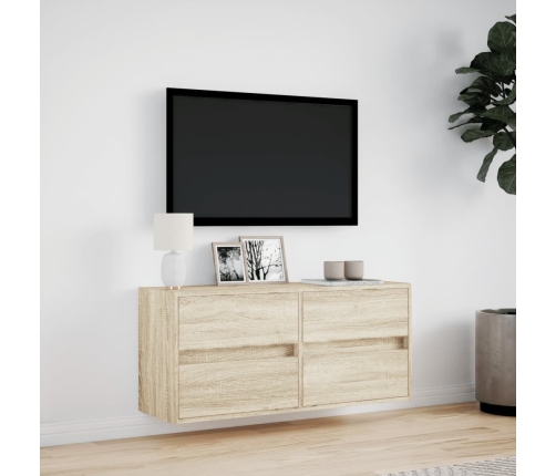 Mueble de TV de pared con luces LED roble Sonoma 100x31x45 cm