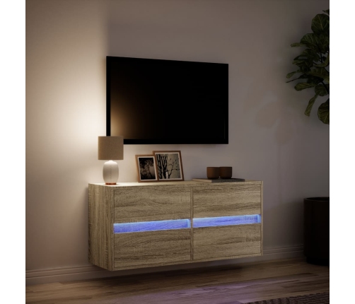 Mueble de TV de pared con luces LED roble Sonoma 100x31x45 cm