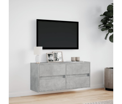 Mueble de TV de pared con luces LED gris hormigón 100x31x45 cm