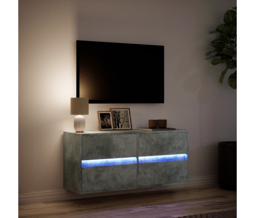 Mueble de TV de pared con luces LED gris hormigón 100x31x45 cm