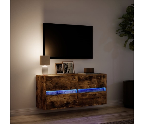 Mueble de TV de pared con luces LED roble ahumado 100x31x45 cm