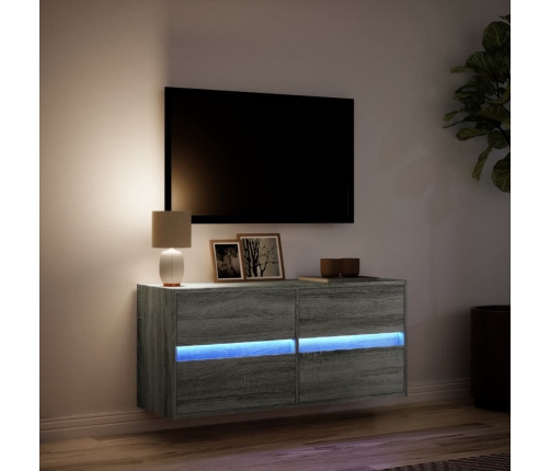 Mueble de TV de pared con luces LED gris Sonoma 100x31x45 cm