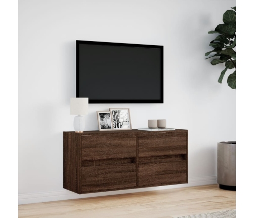 Mueble de TV de pared con luces LED marrón roble 100x31x45 cm