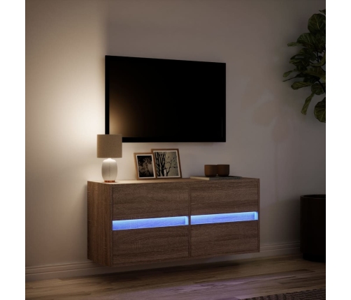 Mueble de TV de pared con luces LED marrón roble 100x31x45 cm