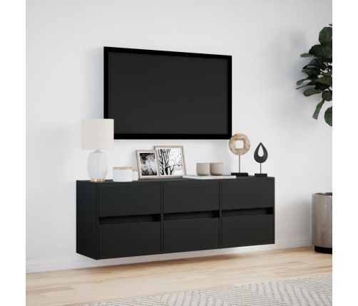 Mueble de TV de pared con luces LED negro 130x31x45 cm