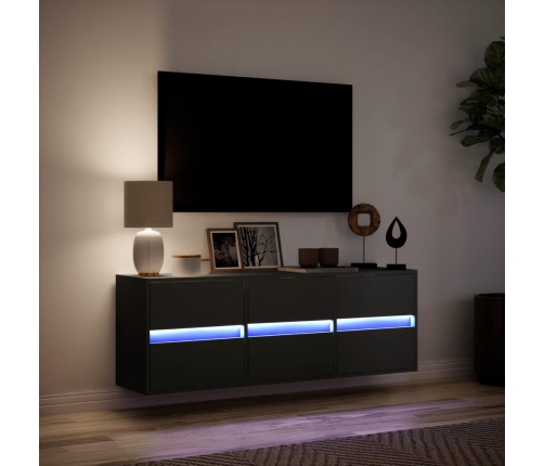 Mueble de TV de pared con luces LED negro 130x31x45 cm