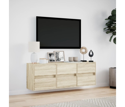 Mueble de TV de pared con luces LED roble Sonoma 130x31x45 cm