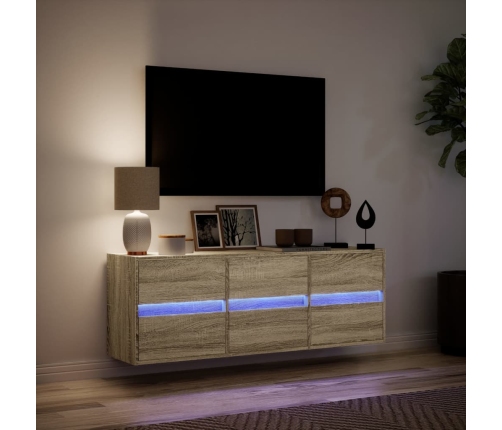 Mueble de TV de pared con luces LED roble Sonoma 130x31x45 cm