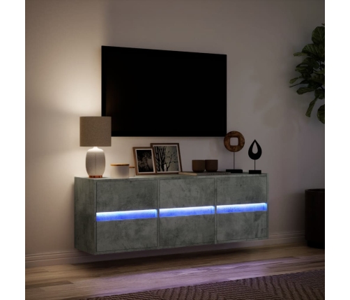 Mueble de TV de pared con luces LED gris hormigón 130x31x45 cm