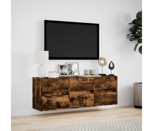 Mueble de TV de pared con luces LED roble ahumado 130x31x45 cm